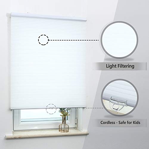 Honeycomb Cellular Shades Cordless Light Filtering For Windows Inside & Outside Mount, 27" W X 64 " H, White (Light Filtering) #TOP1