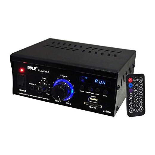 Home Audio Power Amplifier System - 2x40W Dual Channel Mini Theater Power Stereo Sound Receiver Box w/USB, RCA, AUX, LED, Remote, 12V Adapter - for Speaker, iPhone, Studio Use - Pyle PCAU25A