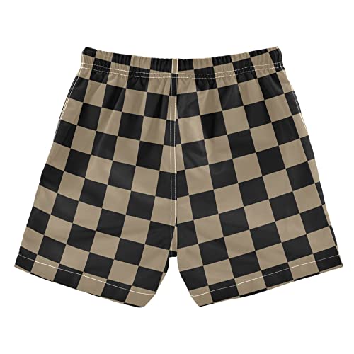 Retro Black Checkered Boys Swim Trunks Geometric Square Plaid Toddler Beach Board Shorts Baby Summer Bathing Suit S2