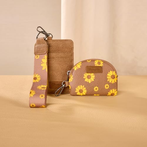Image of Wrangler KeyChain Wristlet Wallets for Women Sunflower Floral Dual Pouch Wristlet Western Credit Card Holder Wallet with Zipper Pocket
