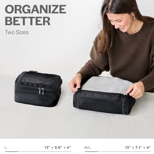 Image of Aerotrunk Compression Packing Cubes for Travel - Luggage Organizer Bags - Double Zipper Packing Cubes for Suitcases (2-Pack, Black)
