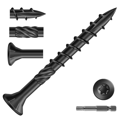 Image of #8 x 1-5 /8 inch Deck Screws (136Pcs) 1lb. Carbon Steel, Black, Flat Head, Rust Resistant epoxy Coated, with T25 Star Bit