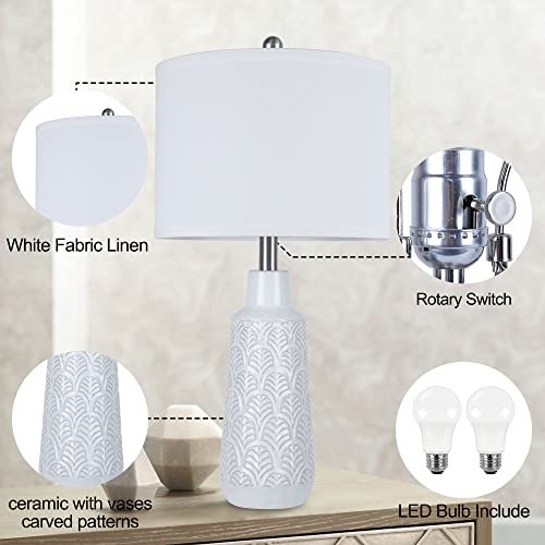 Partphoner Set Of 2 Table Lamps With 3 Color Temperature, 25.5" Tall Farmhouse Ceramic Lamp With Vase Design Nightstand Lamp White Fabric Shade For Living Room Bedroom Home Office #TOP4