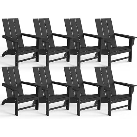 Modern Adirondack Chairs Set of 8, Poly Lumber Patio Chairs, Pre-Assembled Weather Resistant Outdoor Chairs for Pool, Deck, Backyard, Garden, Fire Pit Seating, Black Cover