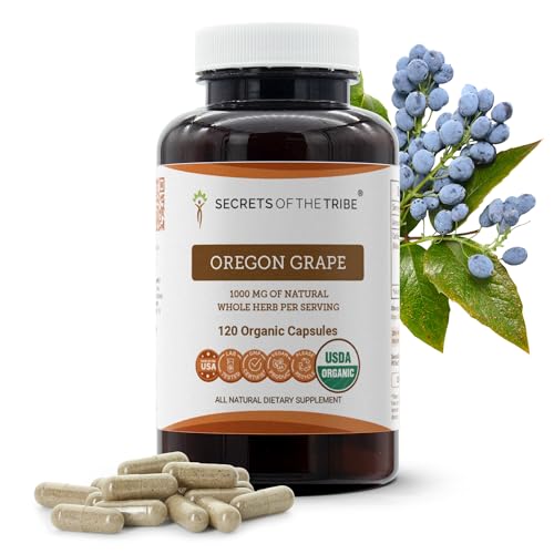 Secrets of the Tribe Oregon Grape USDA Organic Capsules | Certified Organic Vegetarian Capsules Herbal Dietary Supplement | Mahonia aquifolium Dried Root (120 Count)