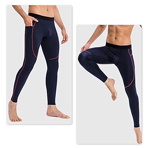 Wragcfm Mens Compression Leggings,Dry Fit Active Mens Leggings Athletic Workout Compression Pants Sports Tights Leggings With Pockets Moisture Wicking (Navy,M) #TOP6