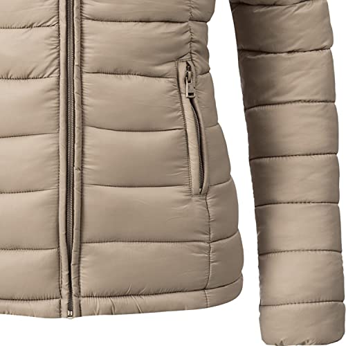 MARIKOO Damen Übergangsjacke leichte Steppjacke kurz mit Kapuze Lucy Taupe Gr. 3XL