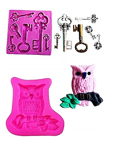 2 moldes de silicona con 6 llaves + molde de silicona de búho - búho - Jabón de resina para uso artesanal Cover