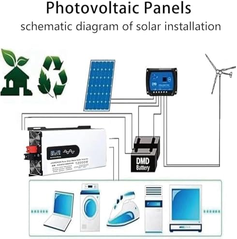 5000W-10000W Solar Inverter, Hybrid Pure Sine Wave Inverter DC 12V/24V/48V to AC 110V/220V, Perfect for Home & RV, 8000W High Efficiency Power Converter