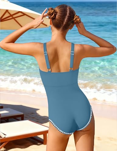 Image of CRISONE Girl Swimsuit One Piece Bathing Suit for Girls Retro Square Neck Adjustable Straps Girls' Swimwear 9-16Y