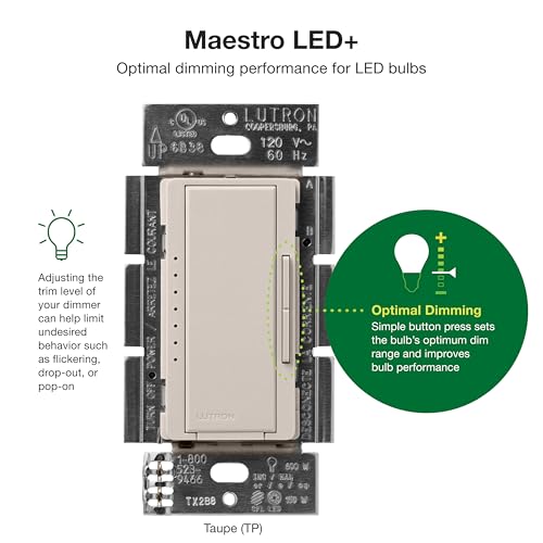Image of Lutron Maestro LED+ Dimmer Switch for Dimmable LED, Halogen and Incandescent Bulbs, 150W /Single-Pole or Multi-Location, MACL-153M-TP, Taupe