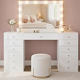 CLP Coiffeuse avec éclairage et Miroir 100x75 cm Attalla, Miroir Hollywood LED 3 Couleurs de lumière, avec tiroirs, Connexion USB-A et USB-C, Couleur:Blanc