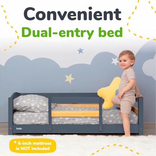image for Ocodile Toddler Bed with Rails | Low Montessori Floor Bed Frame for Ki
