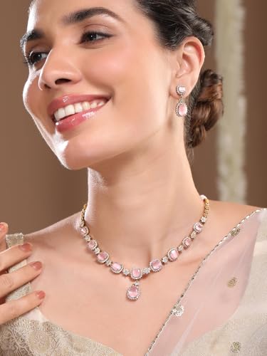 Image of Rubans Necklace Set Gold Plated American Diamomd Stylish Jewellery Gift for Women & Girls