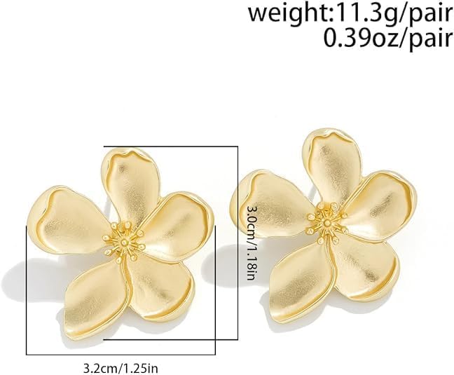 Chunky Gold Flower Earrings for Women Gold Flower Dangle Earrings Chunky Exaggerated Big Statement Petal Ear Stud Jewelry - Image 3