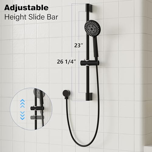 Image of Gabrylly Shower System Black, Wall Mounted Slide Bar Shower Faucet Set Complete,High Pressure 10 inch Rain Shower Head with 5-Setting Handheld Shower,Shower Combo Set with Shower Valve