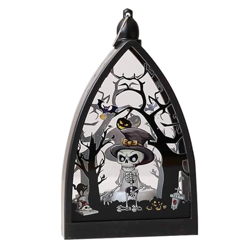 Faroles de Halloween para interiores – Farol de mesa con esqueleto calabaza y castillo | Centro de mesa ornamentales para decoración de interior exterior patio jardín camping y porche