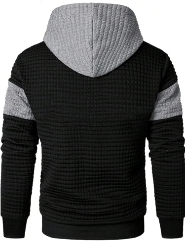 SweatyRocks Men's Hooded Sweatshirt Waffle Long Sleeve Drawstring Knit Color Block Hoodies Pullover2