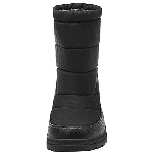 SILENTCARE Mens Winter Mid-Calf Snow Boot Fur Warm Waterproof Slip On Outdoor Athletic (Men 8 M US, Black) - Thumbnail 6