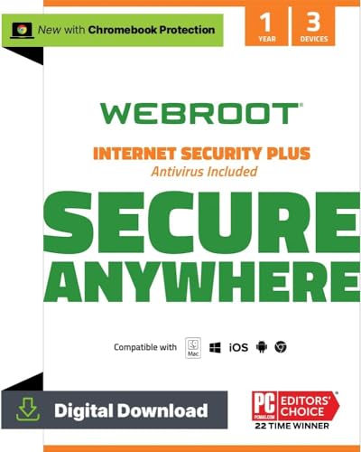 WEBROOT Internet Security Plus 2024 | + Gestionnaire de mots de passe, Smarphone and Tablet | 3 appareils | 1 an | Mac/Windows/iOS/Android/Chrome | Code activation par...