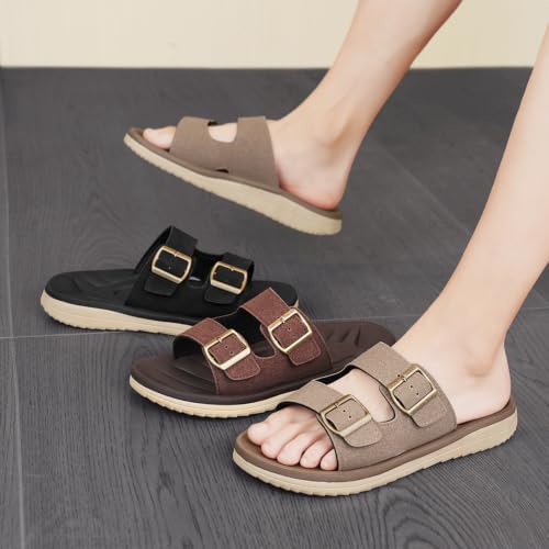 Image of Mens Sandals Adjustable Buckle Straps with Arch Support Lightweight Comfort Beach Sandals Soft Cushion Footbed Summer Slippers Open Toe Slides for Indoor and Outdoor