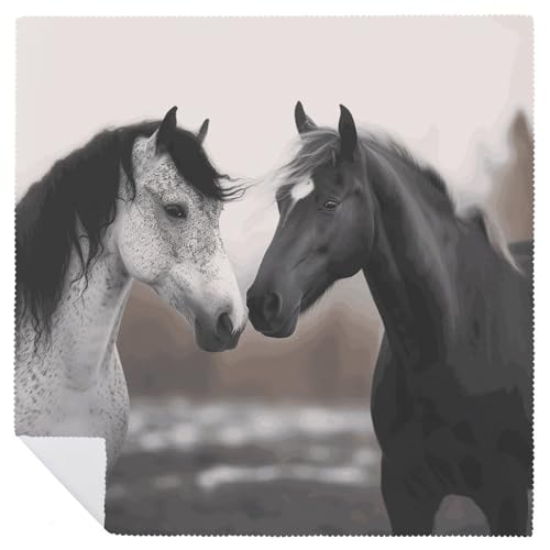 Servilletas de Tela Caballos Blancos y Negros Cuadradas 18.7 in miniatura 6