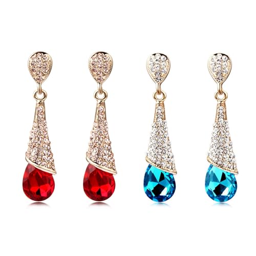 Clip Boucle d Oreille, Boucles D'oreilles Non Perforées, Boucles D'oreilles Élégantes en Cristal de Goutte Pour Les Femmes et Les Filles Lors de Mariages et de Fêtes Costumées (2 Paires) ﻿
