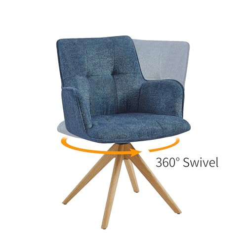 Sillón giratorio tapizado azul moderno sin ruedas miniatura 3