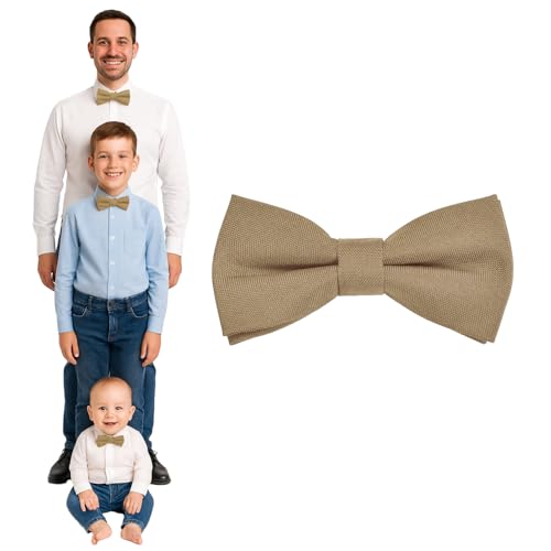 DonDon Fliege Herren Kinder Jungen oder Babys Beige matt, vorgebunden und längenverstellbar aus Baumwolle Gabardine - festliches Accessoire für Hochzeit, Kommunion und Feier