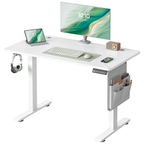 SONGMICS Scrivania Regolabile in Altezza Elettrica, 110 x 60 cm, Scrivania Elettrica, Tavolo con Memoria per 4 Altezze, per Ufficio, Bianco Opaco LSD130WZ01
