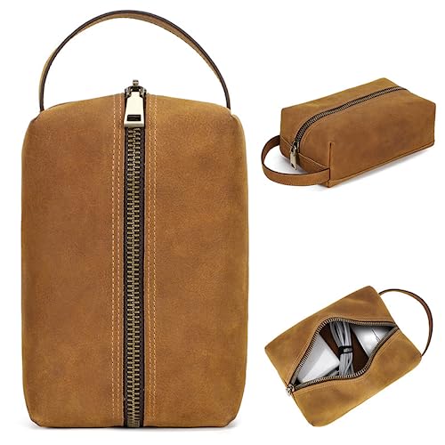 CataPurus Electronic Organizer Zipper Bag, Top Grain Leather, Handmade Vintage Design, Portable Travel Electronic Accessories Storage Cases for Phone, USB Cables, Chargers, Hard Drive, Daily Cosmetics