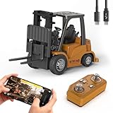 cxjoigxi Mini RC Forklift, 1/64 Forklift Truck Toys Rechargeable, App & Remote Control, 2 in 1 Transformable Lift Fork & Hook, Mini RC Construction Vehicles Birthday Gifts for Adults Kids Age 6+