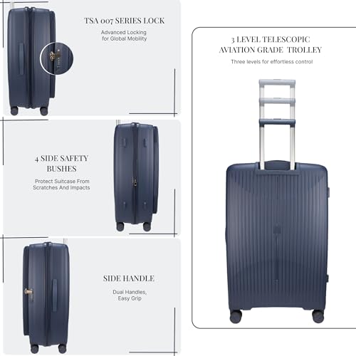 Image of F Gear Myton Navy Large Front Opening Hard Luggage | Lightweight Expandable Check-in Suitcase with 360 Spinner Silent 8-Wheels, Built-in TSA Lock, Anti-Theft Zipper & 3-Level Telescopic Trolley
