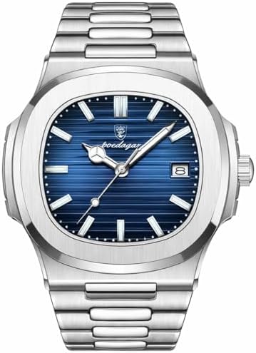 Relógio Poedagar Masculino Azul Premium de Luxo Executivo P613B – Aço Inoxidável, Quartzo, À Prova d’Água, Calendário Luminoso, Design Quadrado para Negócios e Estilo