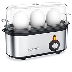 Arendo – Edelstahl Eierkocher Threecook – Egg Cooker – EIN AUS-Schalter – Wählbarer Härtegrad – 210 W – 1-3 Eier – GS – BPA-frei
