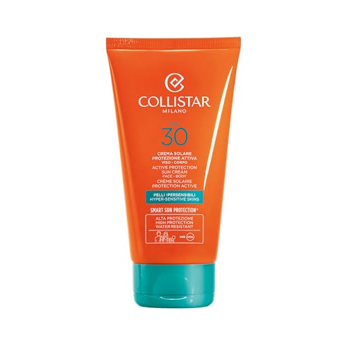 Collistar Crema Solare Protezione Attiva Pelli Ipersensibili SPF 30, Alta Protezione Viso e Corpo, Senza Profumo, Adatta Anche ai Bambini, Water Resistant, 150 ml