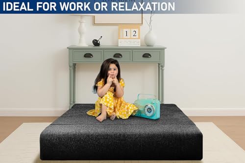 Image of Foldable 1 Seater Sofa Cum Bed, Sofa Bed 3 X 6 Feet, Jute Fabric- Washable Cover- Including One Cushion Perfect for Home & Office - Black Color