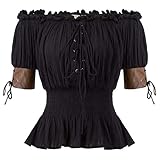 Belle Poque Retro Damen Gothic Victorian Schulterfrei Rüschen Tops Schwarz 2XL