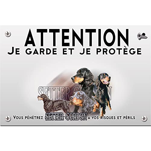 Plaque plastique Attention au chien chien setter gordon