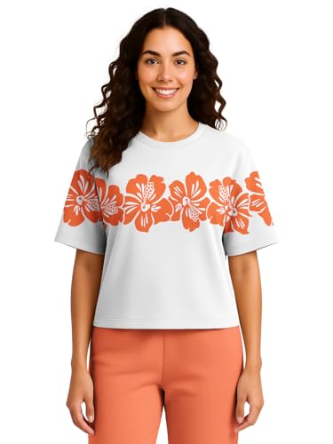 Image of HELLCAT Beige Printed Loose Fit Crew-Neck Crop T-Shirt for Women