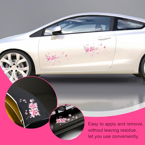 Image of Gjinxi 2 Pcs Car Stickers for Women, Cherry Blossom Vinyl Car Sticker Scratches Stickers Car Decoration, Vinyl Waterproof Sticker Decal Car Motocycle Laptop Wall Window Luggage Bumper Sticker