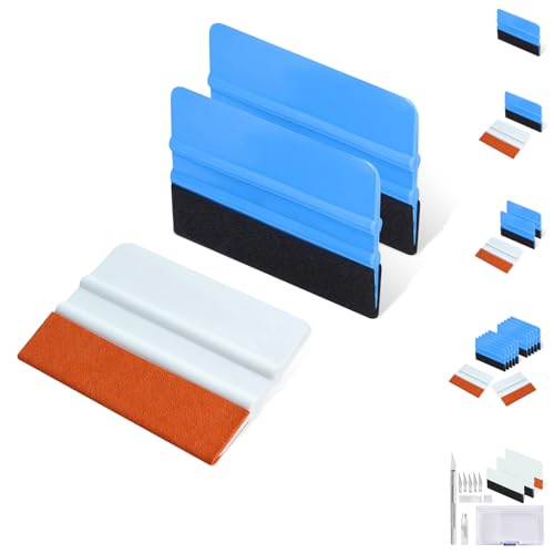 Mablik® Espátula para Poner Vinilo, 3 Unidades, con Borde de Fieltro de 2 Texturas Diferentes | Espatula vinilo adhesivo para decorar o proteger coches, ventanas y muebles (3 espátulas)