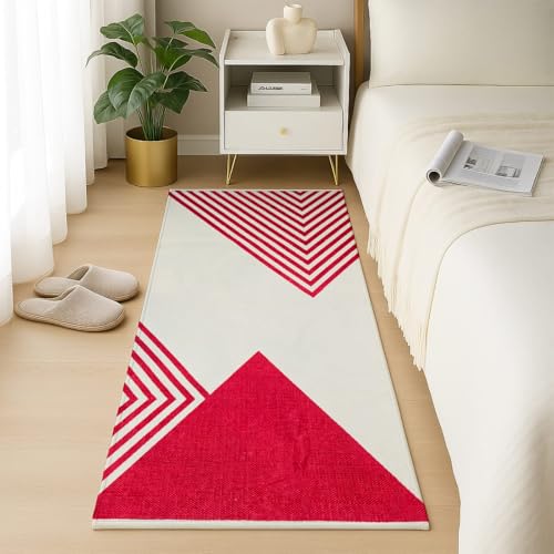 Image of SAGON 2x5 Ft Printed Runner Carpet - Cotton Bedside Rug for Bedroom & Living Room (Red Trangle)