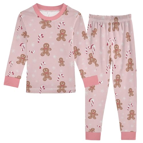Gingerbread Men Candy Canes Cute Pajama Sets Long Sleeve Top and Pants, Snug Fit Sleepwear for Night Wears