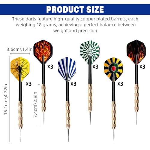 Image of Proberos 18Pcs Steel Tip Darts Set for Adults, 18g Heavy Duty Brass Darts with 6 Unique Flights, Sharp Metal Tips Perfect for Dartboard Games, Parties, Bars, Gifts for Men & Teenagers