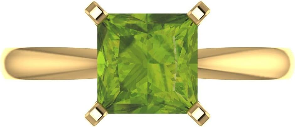 Clara Pucci 14K Solid Gold Engagement Ring for Women | 2 cttw Peridot Princess Cut Solitaire | Real Yellow Gold Wedding Ring