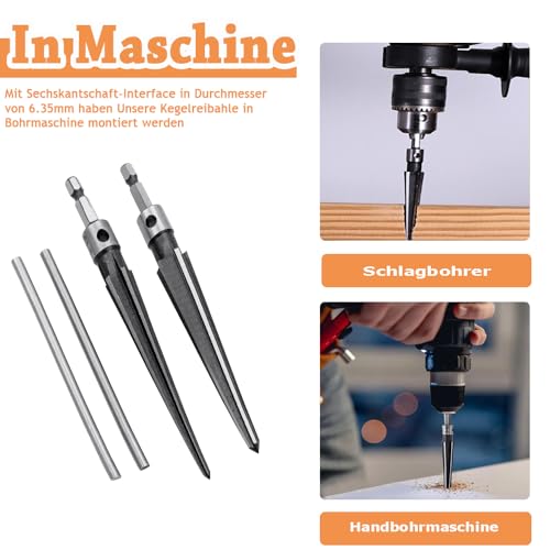 Treki 2 Stück Handlich Konische Reibahle mit T-Griffe Stahl Kegelreibahle zum Bohren Loch 3-13mm und 5-16mm, Kegel Handreibahle mit Sechskantschaft für Gitarre Holzarbeiter Bohrwerkzeug