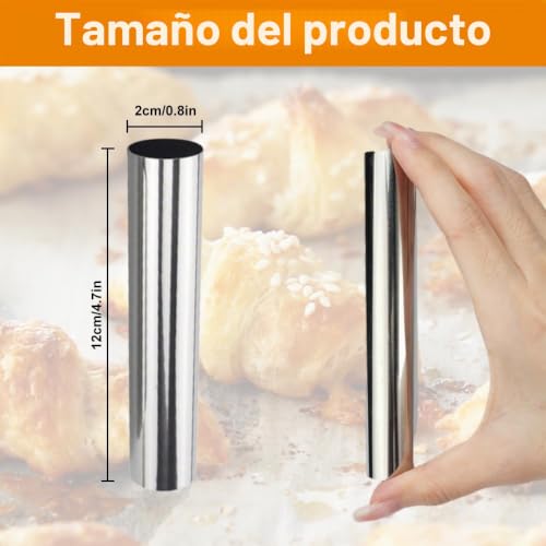 Miniatura 2 de Exin Dehcen 20 Piezas Moldes Reposteria Tubos, 12cm Cannoli Molde Tubos, Molde Croissant, Moldes Repostería Acero Inoxidable Cilíndrica Forma Molde De Rollo De Espuma Para Croissant Croissants