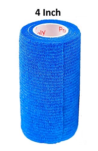 Image of Vet Wrap Tape (Blue) (2 Pack) (4 Inch x 15 feet) Self Adhesive Adherent Adhering Cohesive Flex Self Stick Bandage Grip Roll Dog Cat Pet Horse