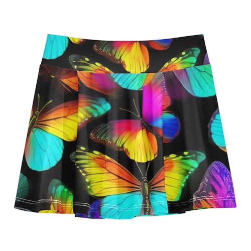Neon Athletic Shorts Girls Skorts Skirts with Shorts Teen Cheer Neon Butterflies Black 4t